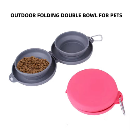 Portable Pet Bowl, Double-Fold Silicone Pet Product, Thickened Dog Bowl, Suitable for Outdoor, Travel, and Indoor Use